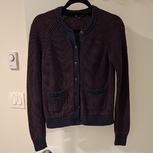 Gap Women's Navy & Purple 100% Cotton Cardigan Crewneck Sweater (Size M)